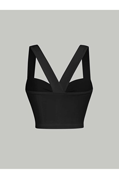 WEEST MODA μαύρο καλοκαιρινό φαρδύ λουράκι ώμου με στριφτό μπροστινό φαρδύ λουράκι