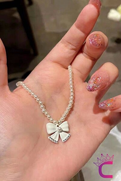 Cinderella Zarif Mini İncili Zirkon Taşlı Kelebekli Kadın Kolye - Hediyelik Gerdanlık Kolye