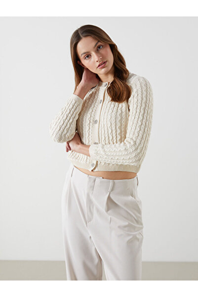 LC Waikiki Özmarka Νέα Σεζόν Γυναικεία Ζακέτα Πλεκτή με Λαιμόκοψη Ποδηλάτου κ...