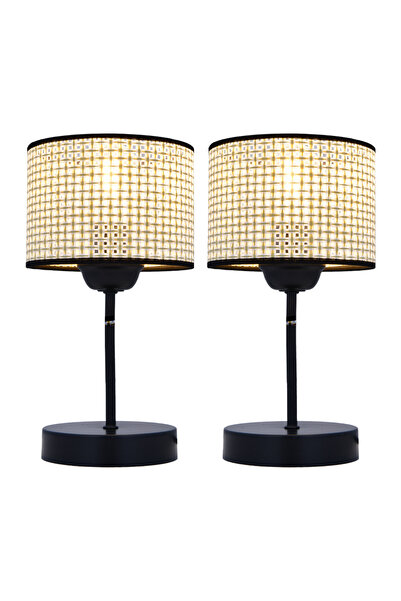 retro home design Abajur Ikili Set Bej Hasır Şapkalı Abajur Masa Lambası Salon Yatak Odası 2'li