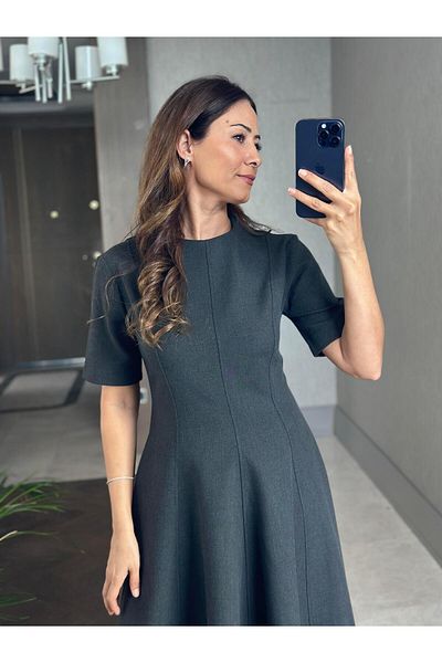 Forlady4 Anthracite Crew Neck Short Sleeve Back Zipper Segmented Women's Midiboy Dress