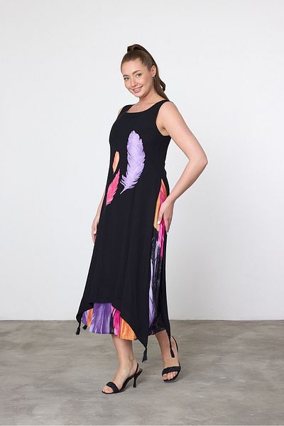 Denismoda Women's Zero Sleeve Patterned Double Layer Ethnic Dress