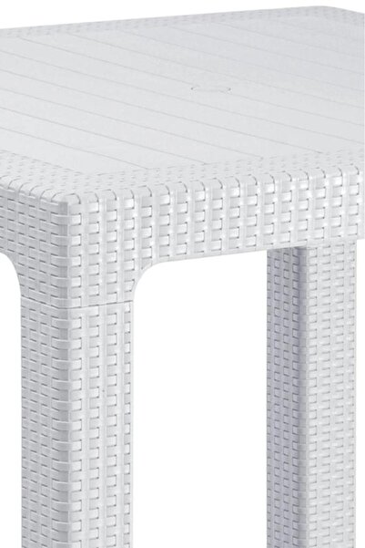 nar sokağı Camlı Beyaz 90x90 Cm Rattan Bahçe Balkon Masası