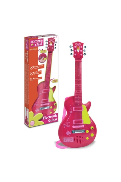 Bontempi Elektronik Rock Gitar Tuşlu Telli Askılı Kırmızı 56 Cm Pembe