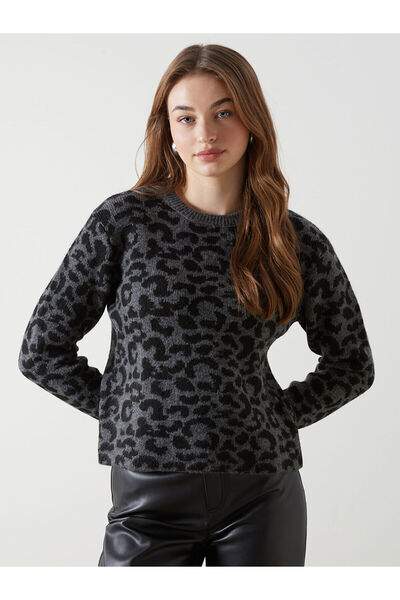 LC Waikiki Дамски пуловер с леопардов шарка и кафяво покритие LCW Vision