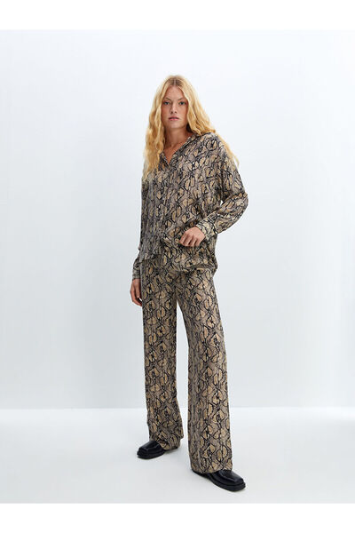 LC Waikiki Brown Elastic Waist Snake Skin Patterned Women's Trousers