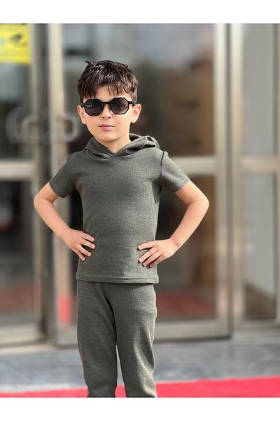 renkli diyar Boy's Bottom Top Suit Waffle Sanda Short Sleeve T-Shirt and Pants Nursery Primary School Kindergarten