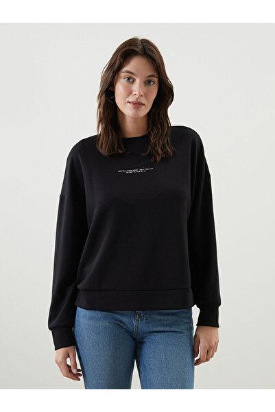 LC Waikiki Bedrucktes Oversize-Sweatshirt für Damen mit Rundhalsausschnitt