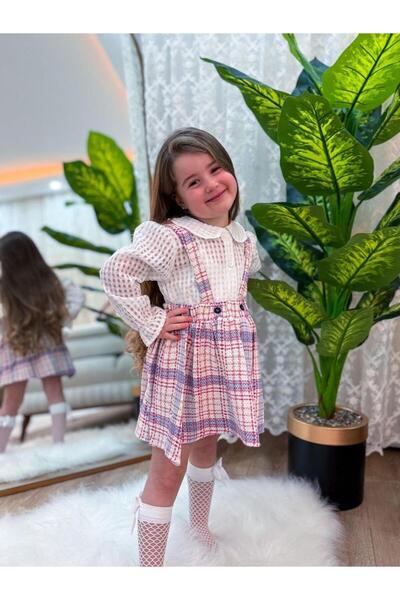 Magu Σετ 2 τεμαχίων για κορίτσια - Καρό λεπτομέρεια Slopet φόρεμα και πουκάμισο 3-10 ετών