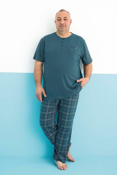 Aydoğan Male Vigorous Plus Size Short-Sleeve Viridian Pajama Suit 0179