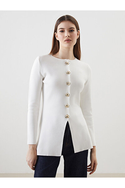 LC Waikiki Nevavm Oval Collar Women's Knitwear Cardigan with a Difference