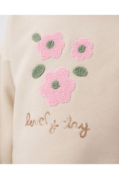 Magu Girl's Spanish Tights and Embroidered Cotton Sweatshirt Set