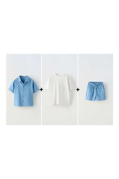 Magu Tricou alb, cămașă și bermude pentru băiat - Set 3 piese