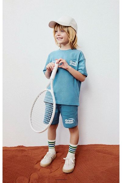 Magu Set de pantaloni scurți din bumbac cu model albastru pentru colegiu