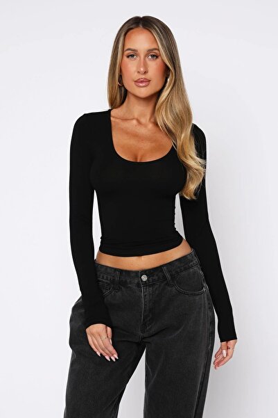 World Fashion Trends WFT6051 Στρογγυλή λαιμόκοψη ελαστική βασική μπλούζα Crop