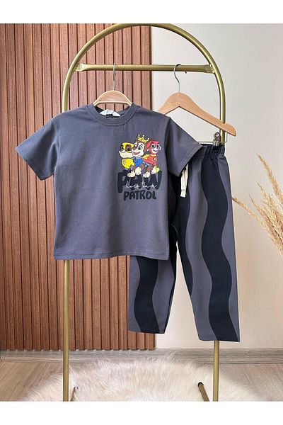 Magu Paw Patrol Kids Tracksuit Tracksuit Bottom-Top Set Black T-Shirt and Print Leggings