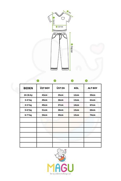 Magu Unisex Kids Ecru Figured Cotton T-shirt Tracksuit Top and Bottom Set