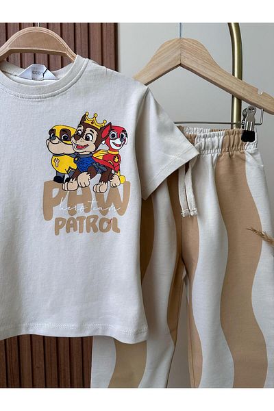 Magu بدلة رياضية للأطفال من Paw Patrol، بدلة رياضية من الأسفل، تي شيرت أسود مع طماق منقوشة