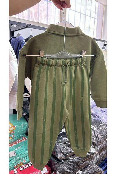 Magu Boy's Winter Polo Collar Sweatshirt and Sweatpants Set