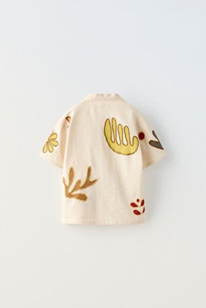 Magu Fiú túlméretes ing és bermuda rövidnadrág szett - Ecru digitális nyomtatási mintával