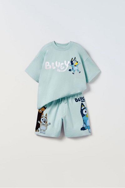 Magu Unisex Μπλε παιδικό μπλε εμπριμέ βαμβακερό φούτερ Σορτς κάτω-πάνω σετ