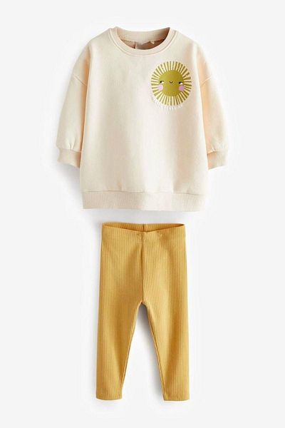 Magu Sun Patterned Girl's Cotton Sweatshirt and Leggings Set