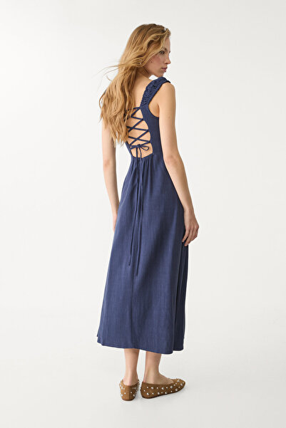 Stradivarius Flowing linen blend maxi dress with crossed back