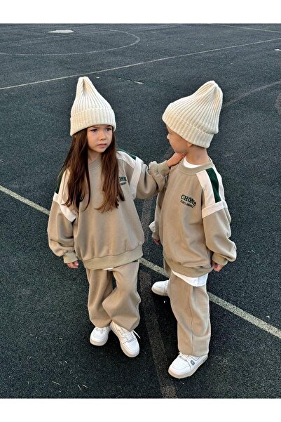 Magu Unisex Çocuk Kışlık Chons Sloganlı Pamuklu Sweatshirt Eşofman Alt-Üst Takım