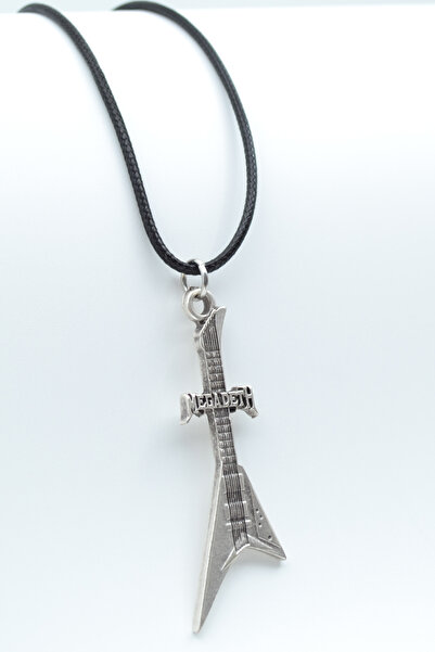 Bu Farklı Megadeth Elektro Gitar Gümüş Kaplama Deri İp Kolye