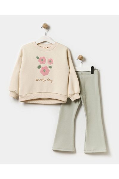 Magu Girl's Spanish Tights and Embroidered Cotton Sweatshirt Set