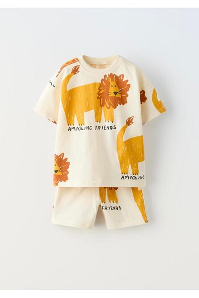 Magu Boy's Cotton T-shirt and Shorts Set - Lion Animal Pattern