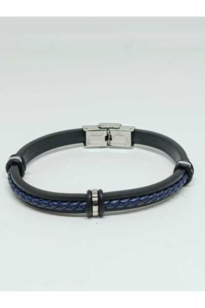 mama india alaçatı Men's Vegan Surgical Steel Bracelet, Navy Blue Braided, 20...
