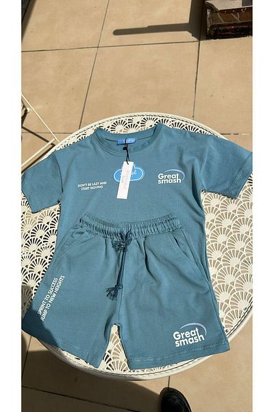 Magu Set de pantaloni scurți din bumbac cu model albastru pentru colegiu