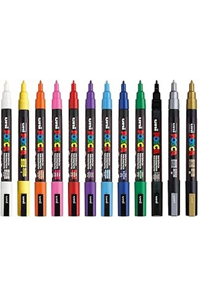 Mu Art Uni Posca Marker Pen 3m Set of 12 0.9-1.3 mm Felt Tip