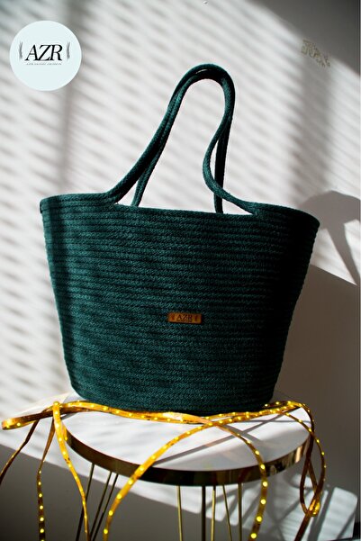 AZR HOME DESİGN حقيبة شاطئ نسائية منسوجة يدويًا من القش الطبيعي