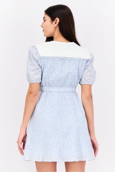 Steve Madden Women Embrodiered Mini Dress, Light Blue