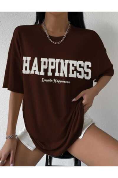 KOZİA OUTDOORS Μπλουζάκι με στάμπα με κείμενο Happiness, άνετο και μεγάλου με...