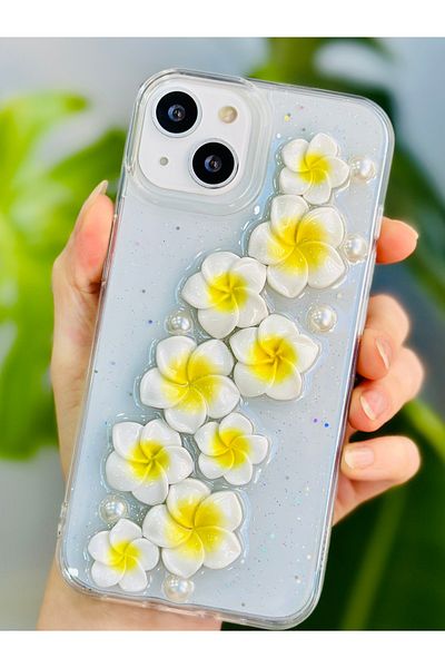 Go Aksesuar حافظة سيليكون مرنة متوافقة مع هاتف Iphone 13 - 14 و15 مع تصميم لعبة الزهرة الصفراء EPOXY