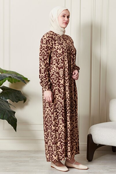 fistan Shirring Robadan Μπροστινά κουμπιά από ύφασμα βισκόζης Φόρεμα προσευχής για μητρικό φόρεμα