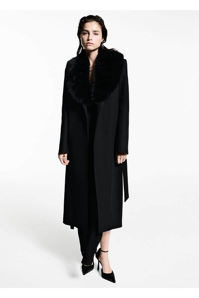 MANGO Woman Manteco Wool Coat with Detachable Fur Collar