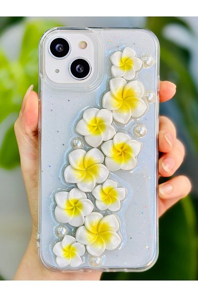 Go Aksesuar حافظة سيليكون بتصميم زهرة صفراء متوافقة مع هاتف Iphone 14 Plus - 15 Plus