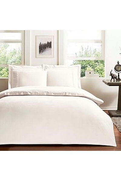 Hepta Collection Taç Sambre Jacquard 100% Cotton Duvet Cover Set, Ecru, Double