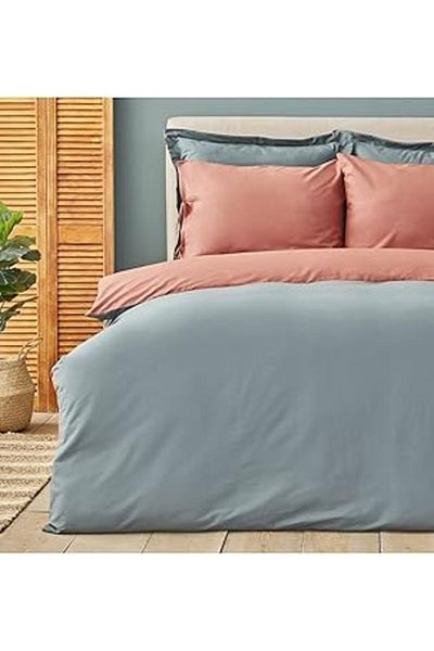 Hepta Collection Karaca Home Basic Terecota Petrol 100% Cotton, Double Sided Double Duvet Cover Set
