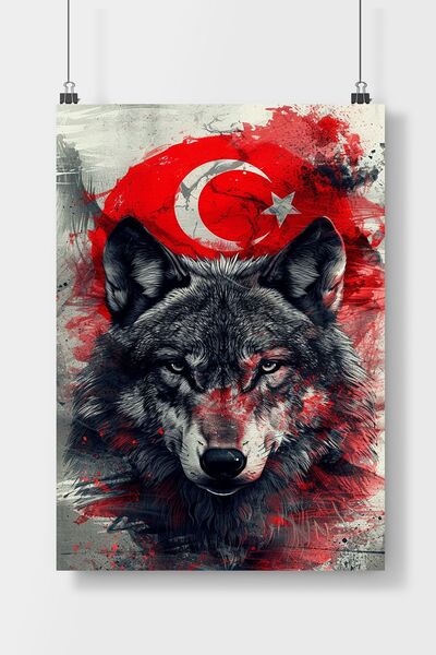 Sticksy Türk Bayrağı ve Bozkurt Poster Çerçevesiz Duvar Posteri