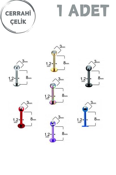Blisse Piercing Unisex Zircon Oval Stone Surgical Steel Tragus Helix Labret Piercing