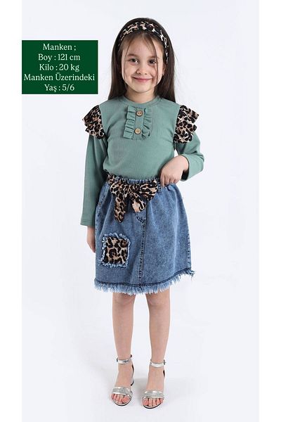 aden kids Belt and Bandana Suit with Denim Skirt