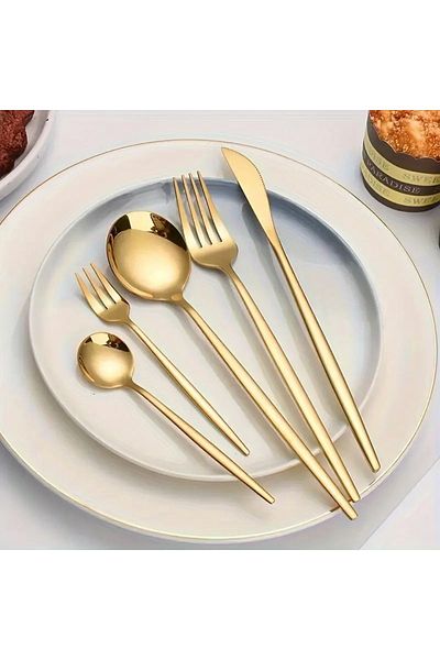 Birinci 5-Piece Stainless Steel Cutlery Set Includes Fork Knife Spoon Fork Dessert Spoon Dessert Fork
