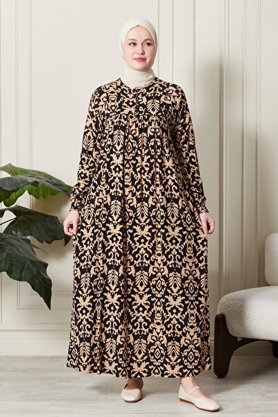 fistan Büzgü Robadan Önü Düğmeli Viskon Kumaş Tessetür Giyim Anne Elbisesi Na...