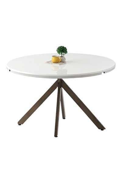 Viento Mobilya Pegasus Kar Beyaz Renk Highgloss Açılır Yuvarlak Olabilen 120X70 Masa (Açılımış Ölçüsü 120X120)