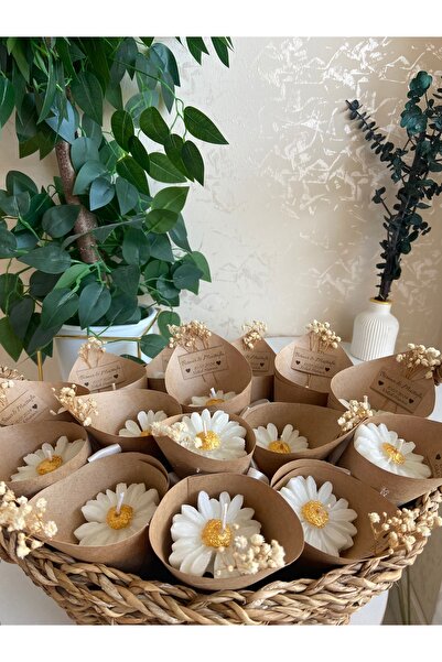 ceysethome Kokulu Papatya Çiçek Mum Buketleri Kişiye Özel Nişan/Söz Hediyesi / 15 Adet